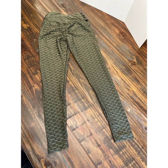 Hot Kiss Tik Tok Leggings Ruched Butt Lift High Waist Olive Green Texture Size S - Picture 7 of 7